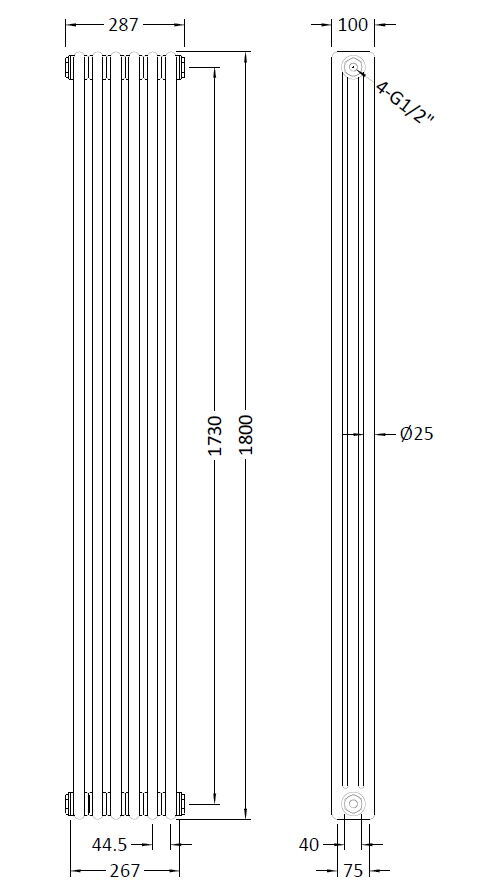 Colosseum White 1800mm x 287mm Vertical Column Radiator