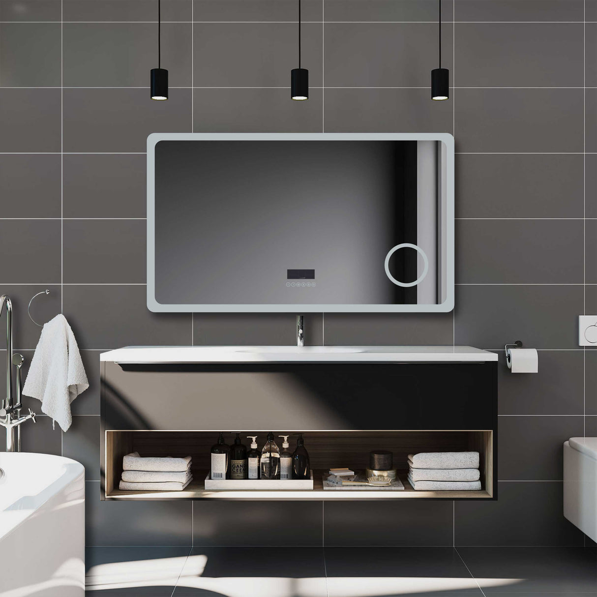 Modern Splash Bluetooth LED Mirror with Demister Pad 3x Magnifier