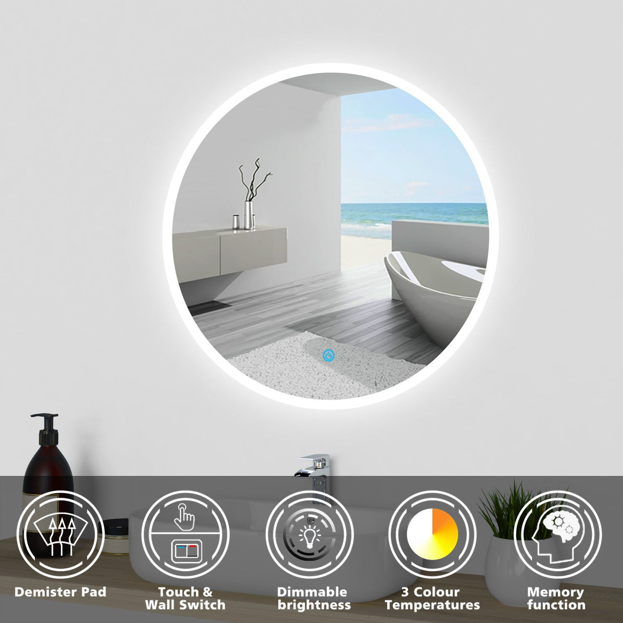 Modern Splash LED Round Mirror