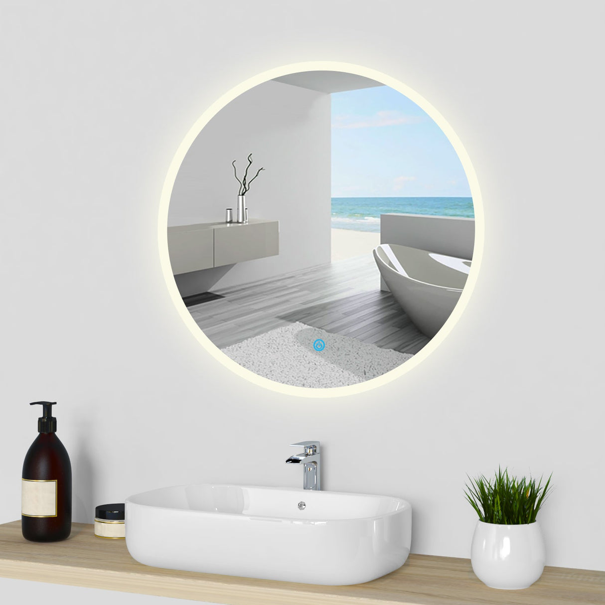 Modern Splash LED Round Mirror White