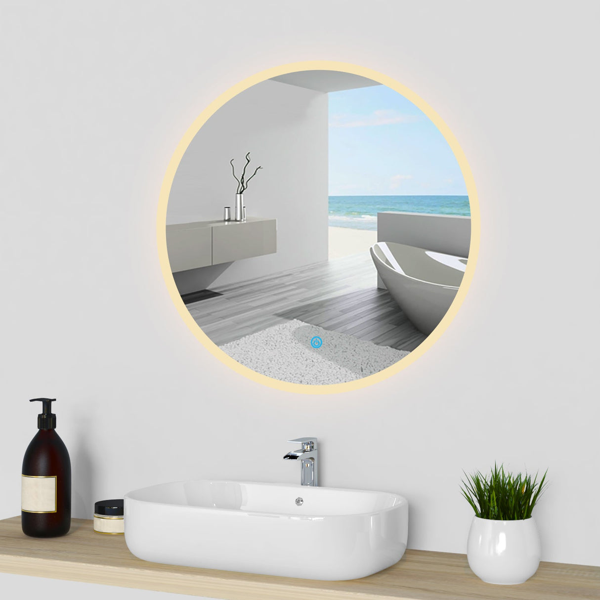 Modern Splash LED Round Mirror Yellow