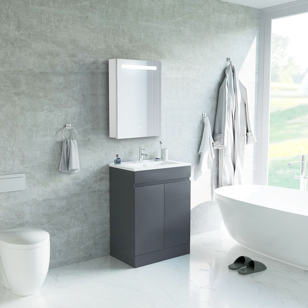 Modern Splash LED Bathroom Cabinet with Mirror Demister Shaver Socket