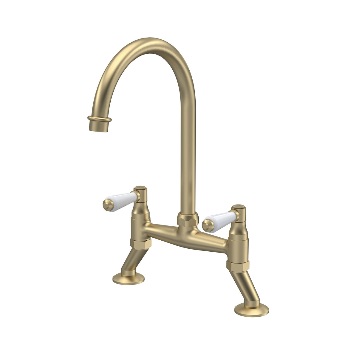Modern Splash Brushed Brass 2 Tap Hole Bridge Mixer Kitchen Tap Lever Handles