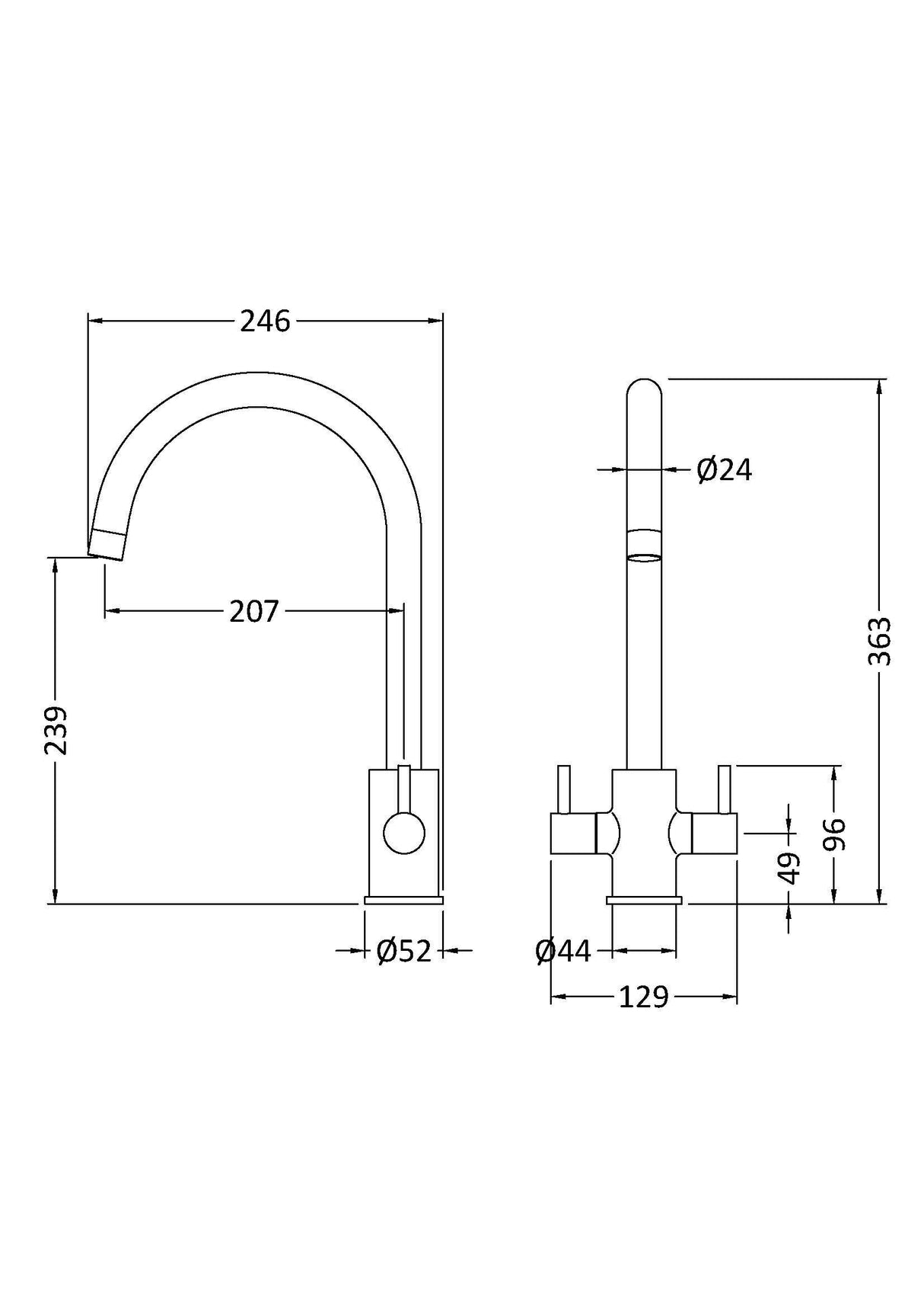 Modern Splash Lachen Matt Balck Round Kitchen Mono Basin Mixer
