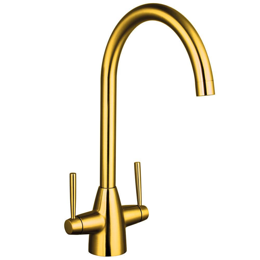 Modern Splash Brushed Gold Two Handle Kitchen Mixer Tap