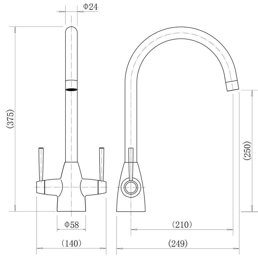Modern Splash Black Two Handle Kitchen Mixer Tap