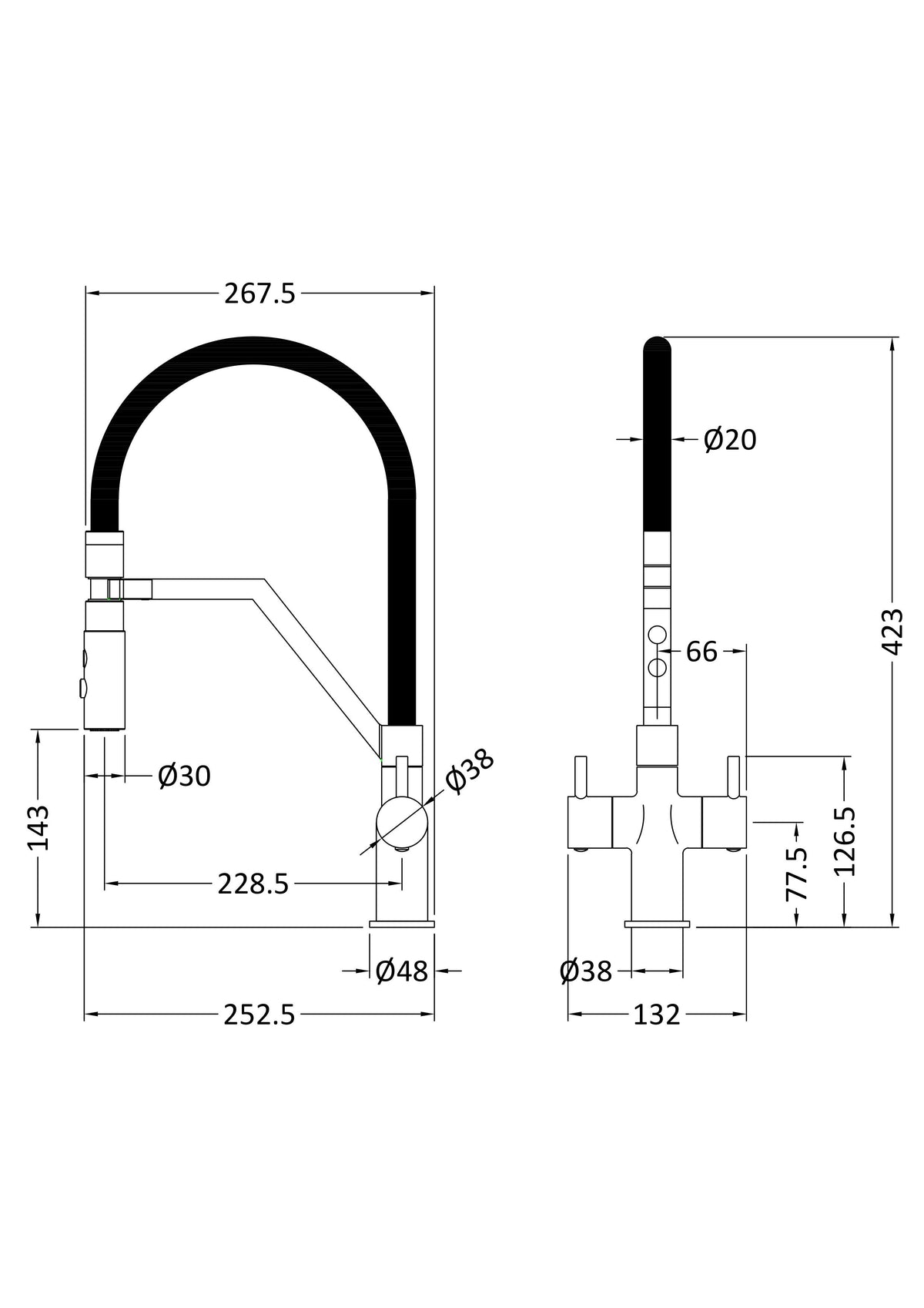 Modern Splash Basin Twin Lever Round Basin Tap & Manetic Rinser