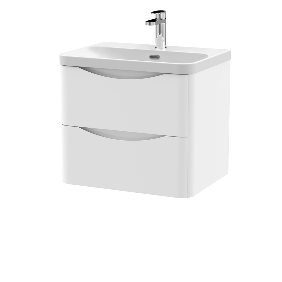 Modern Splash 600mm Satin White 2 Drawer Wall Hung Vanity Unit With Thin Edge Basin