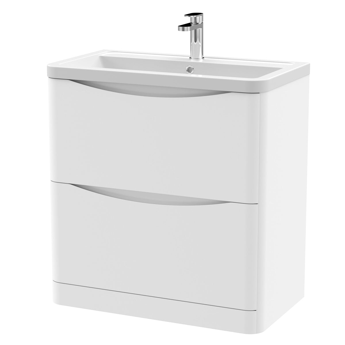 Modern Splash 800mm Satin White 2 Drawer Floor Standing Vanity Unit With Basin