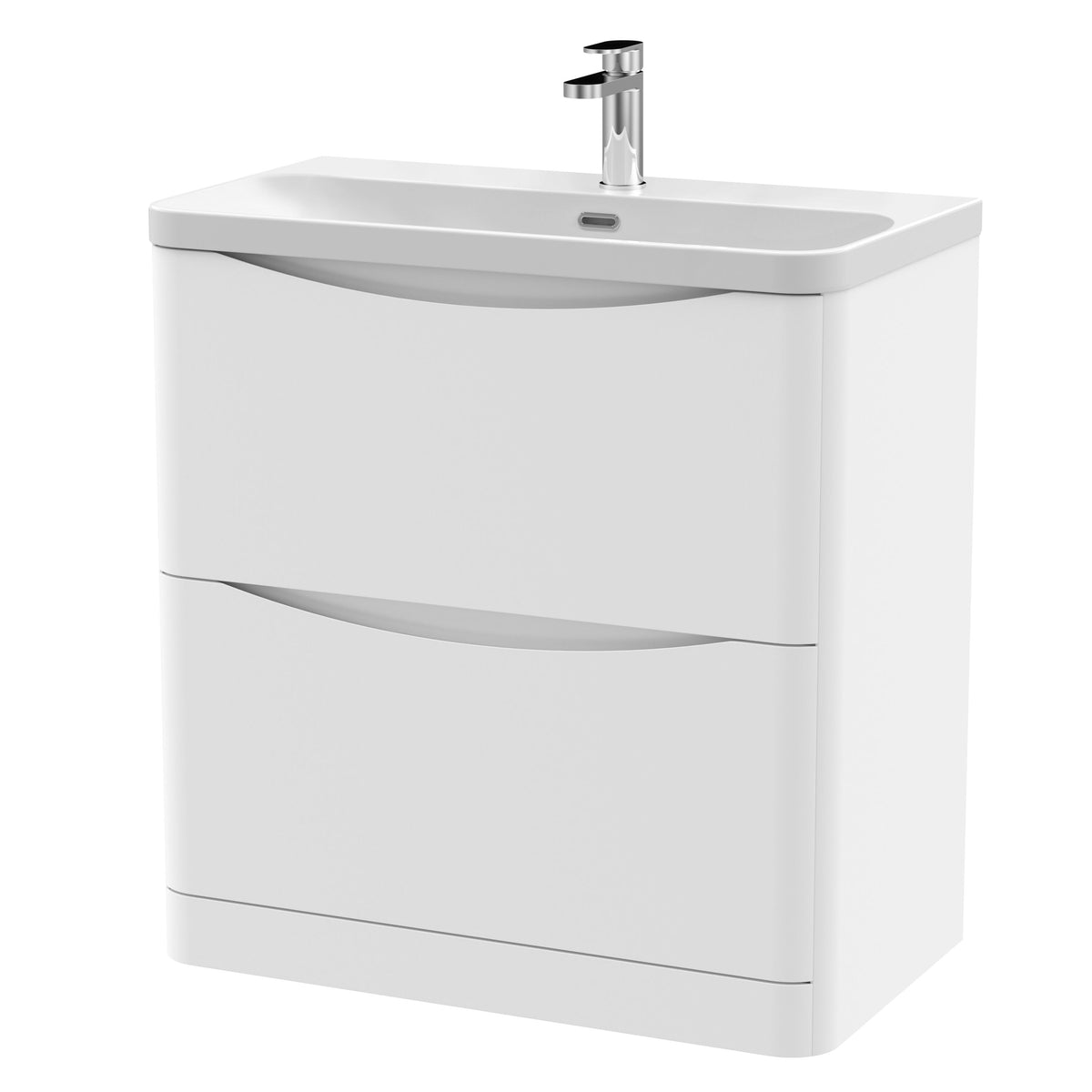 Modern Splash 800mm Satin White 2 Drawer Floor Standing Vanity Unit With Thin Edge Basin