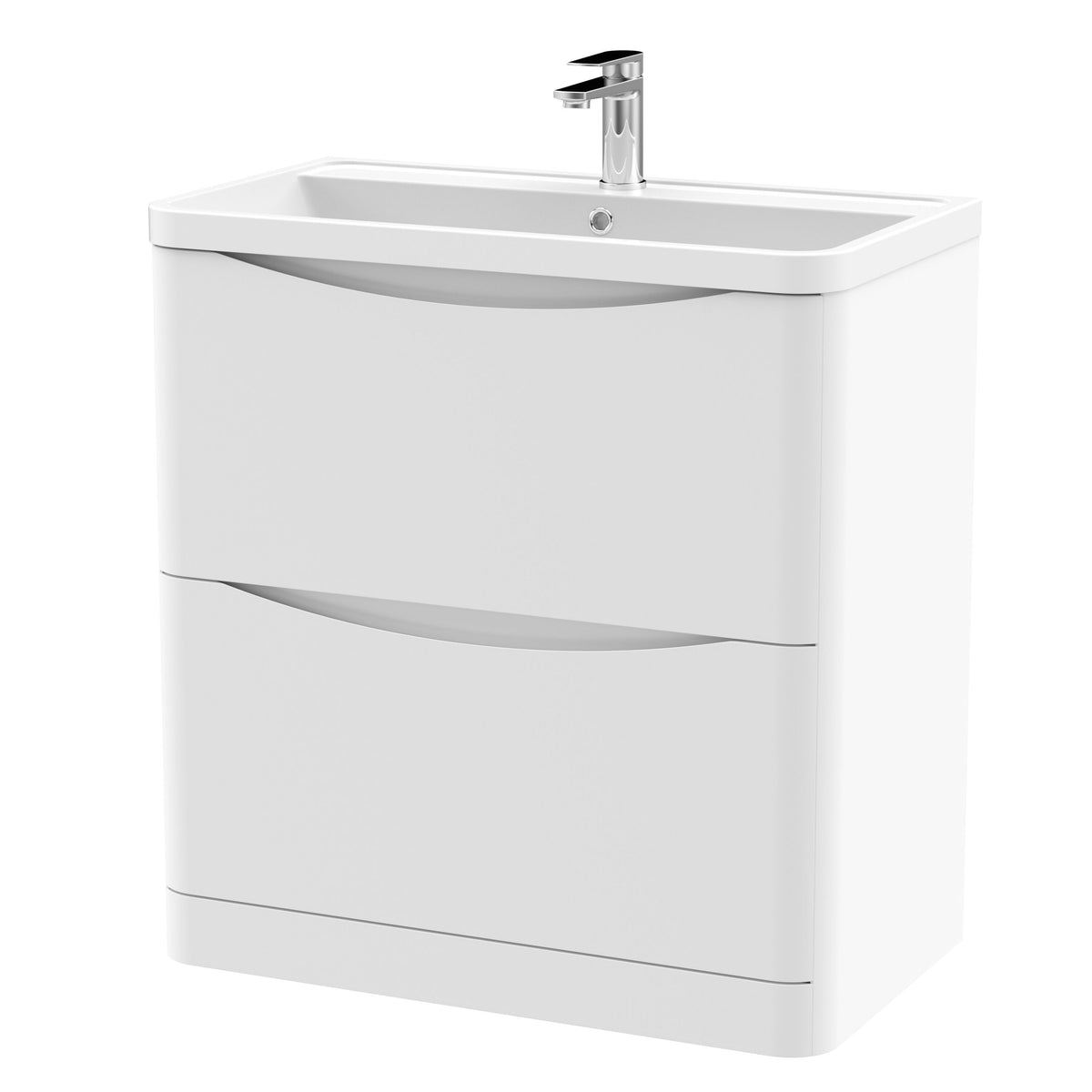Modern Splash 800mm Satin White 2 Drawer Floor Standing Vanity Unit With Polymarble Basin