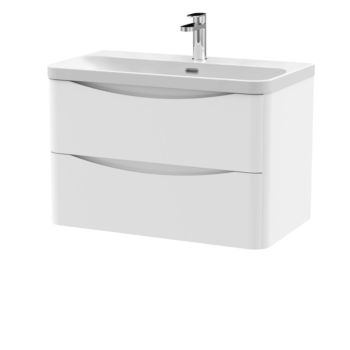 Modern Splash 800mm Satin White 2 Drawer Wall Hung Vanity Unit With Thin Edge Basin