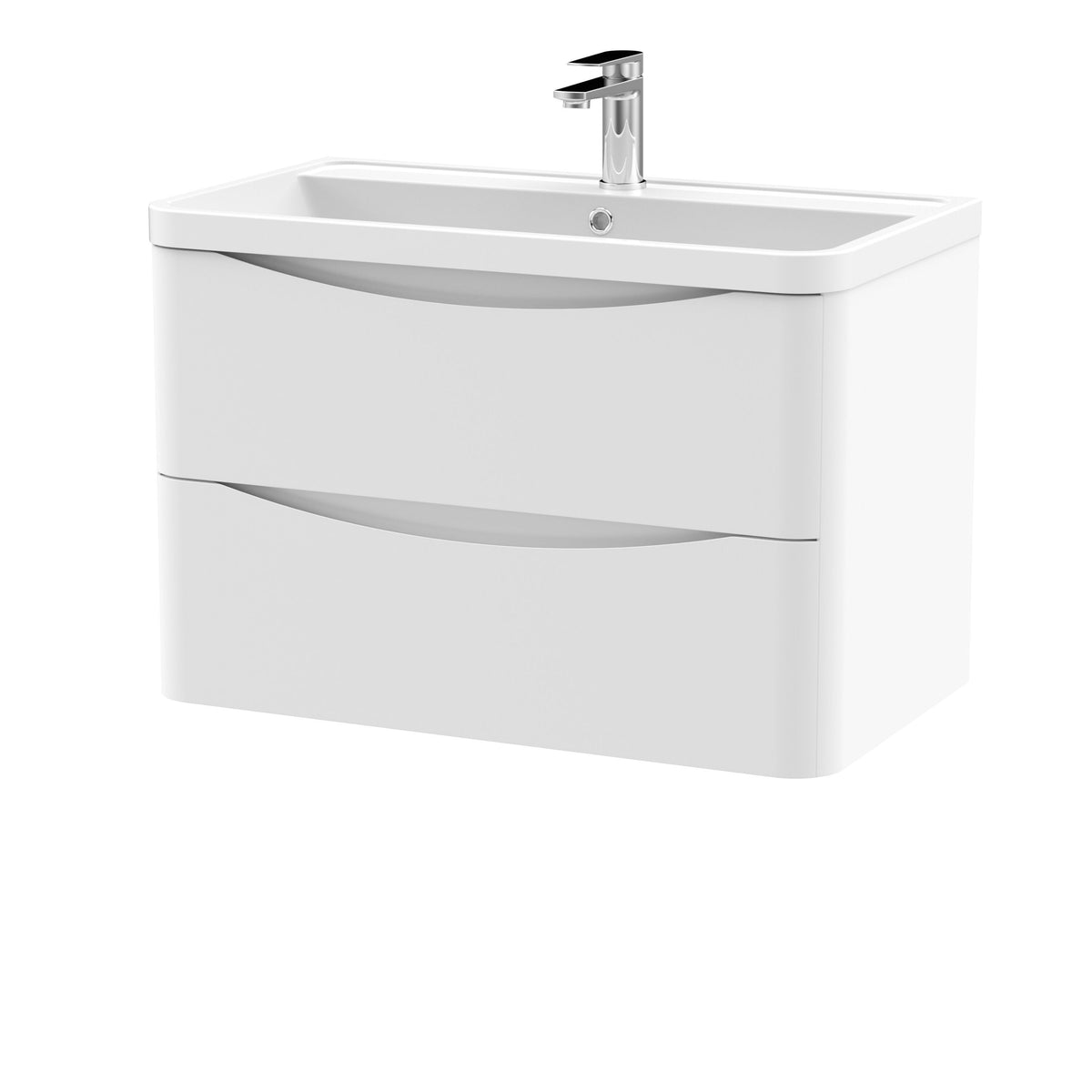 Modern Splash 800mm Satin White 2 Drawer Wall Hung Vanity Unit With Polymarble Basin