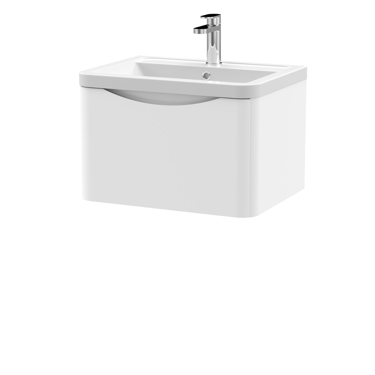 Modern Splash 600mm Satin White 1 Drawer Wall Hung Vanity Unit With Basin