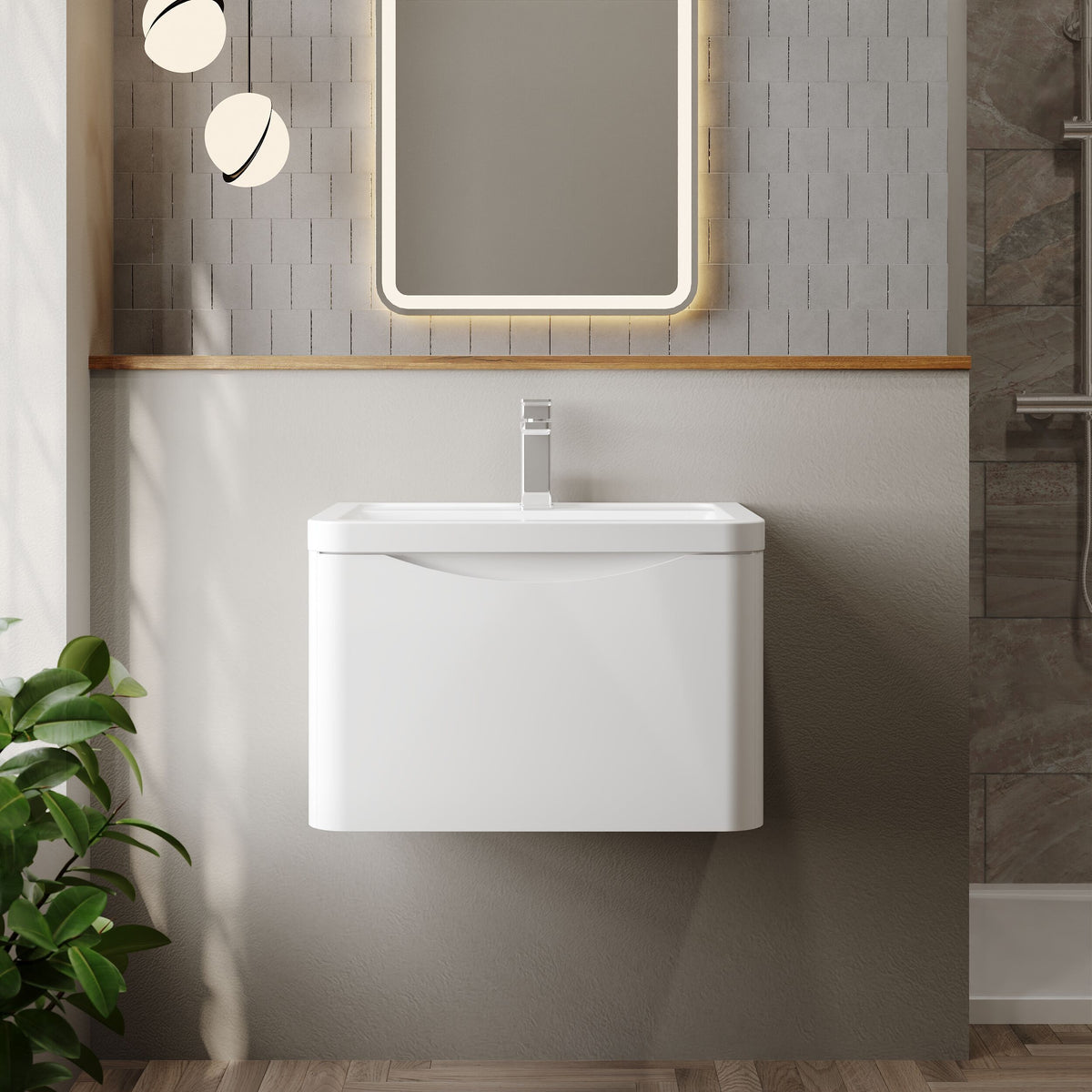 Modern Splash 600mm Satin White 1 Drawer Wall Hung Vanity Unit With Basin