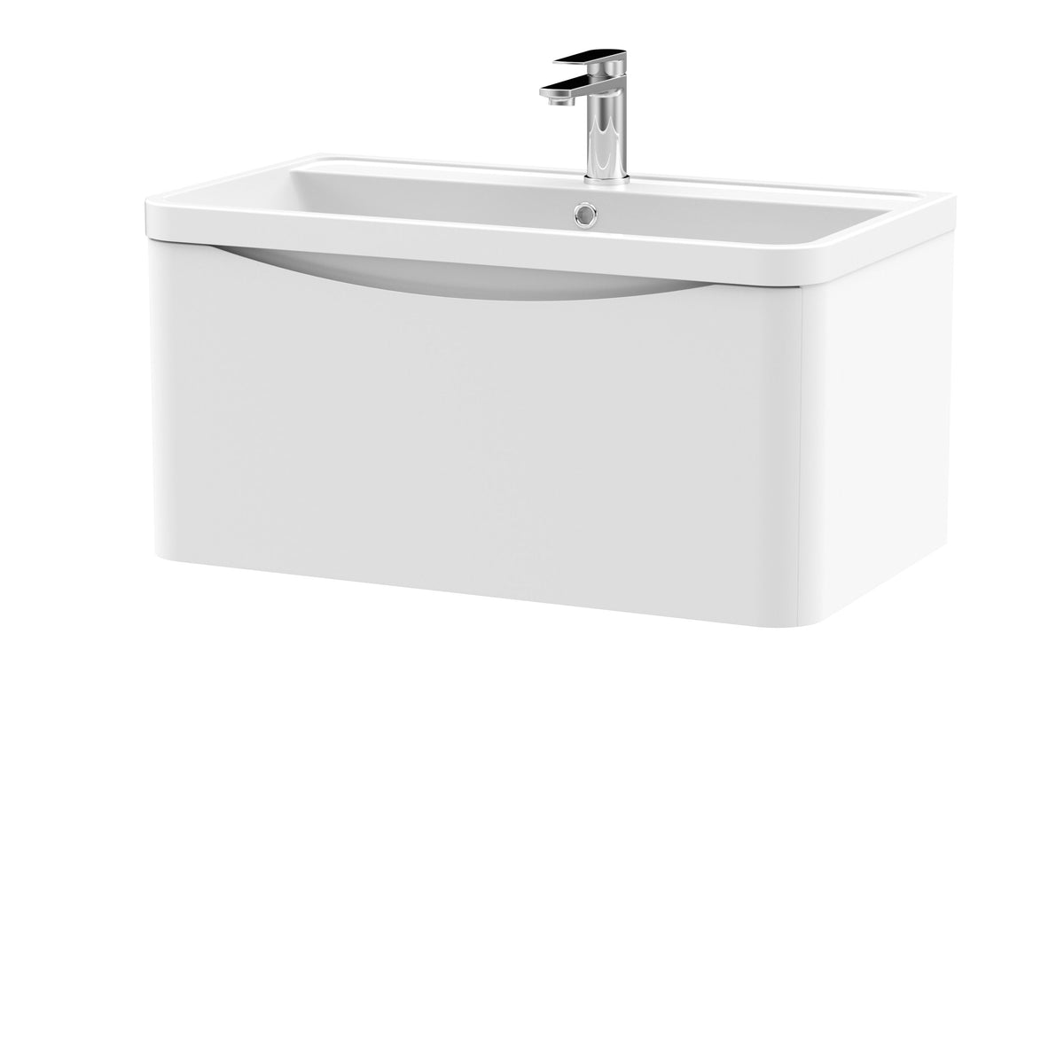Modern Splash 800mm Satin White 1 Drawer Wall Hung Vanity Unit With Polymarble Basin