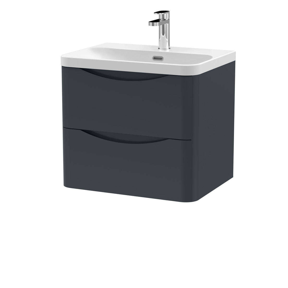 Modern Splash 600mm Soft Black 2 Drawer Wall Hung Vanity Unit With Thin Edge Basin