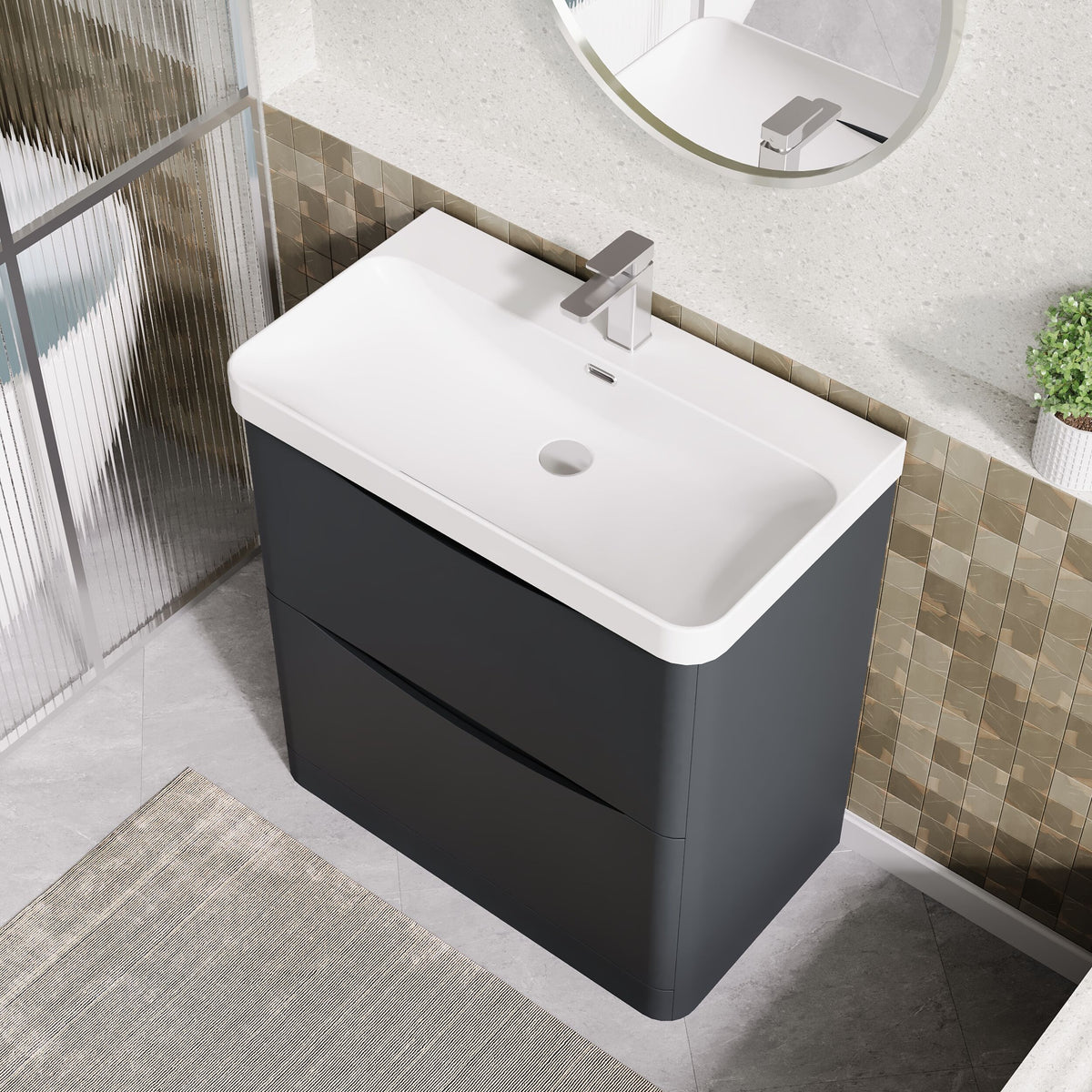 Modern Splash 800mm Soft Black 2 Drawer Floor Standing Vanity Unit With Thin Edge Basin