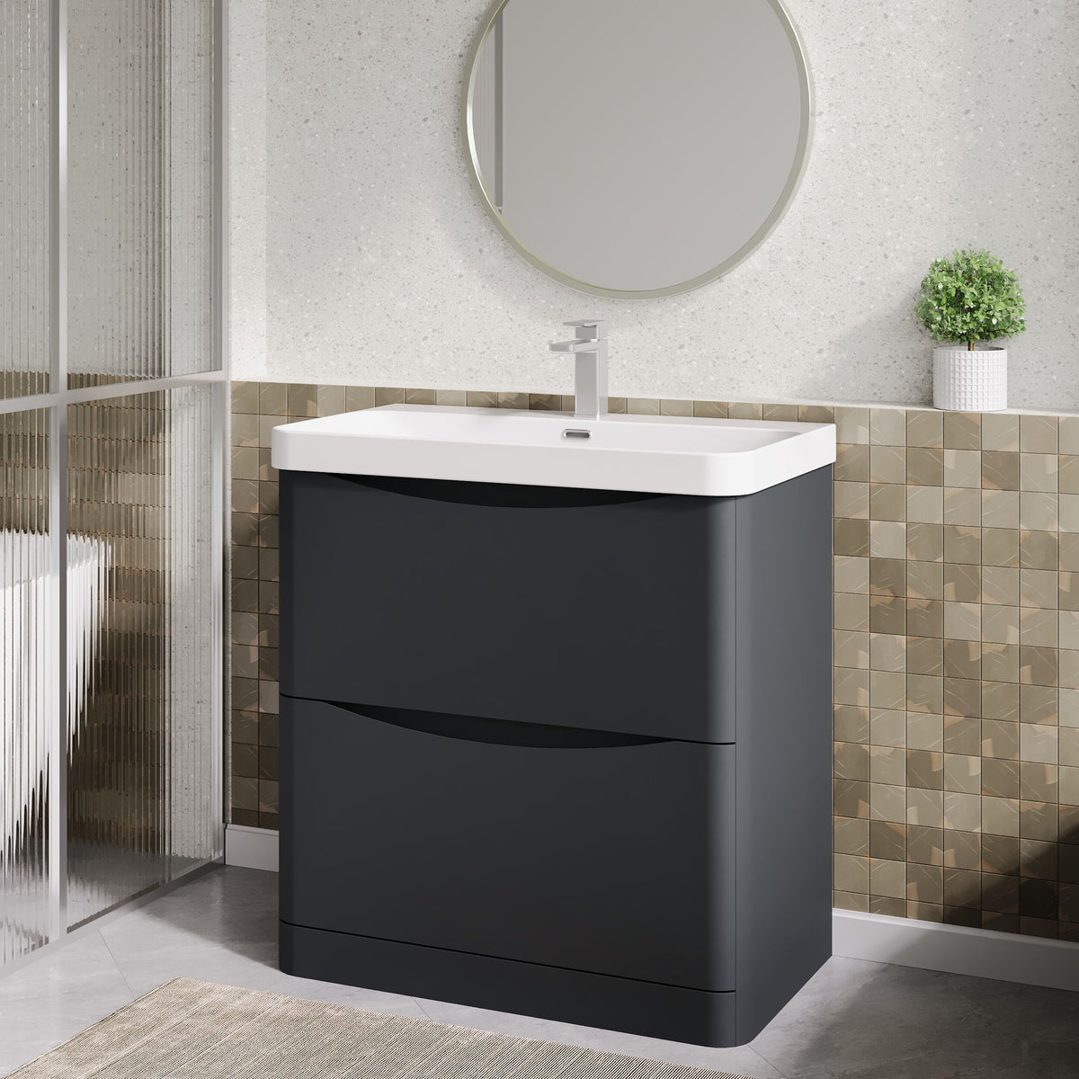 Modern Splash 800mm Soft Black 2 Drawer Floor Standing Vanity Unit With Thin Edge Basin