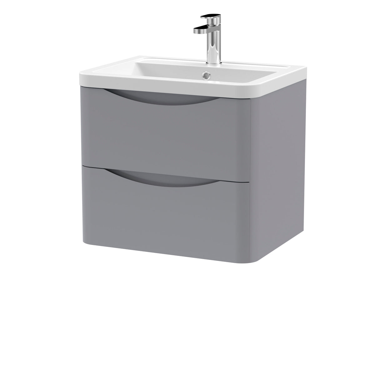 Modern Splash 600mm Satin Grey 2 Drawer Wall Hung Vanity Unit With Basin