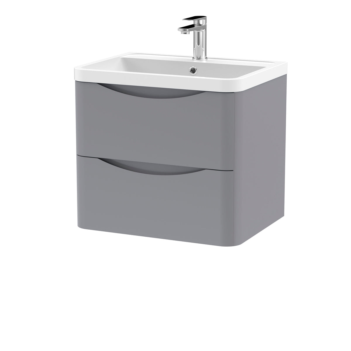 Modern Splash 600mm Satin Grey 2 Drawer Wall Hung Vanity Unit With Polymarble Basin