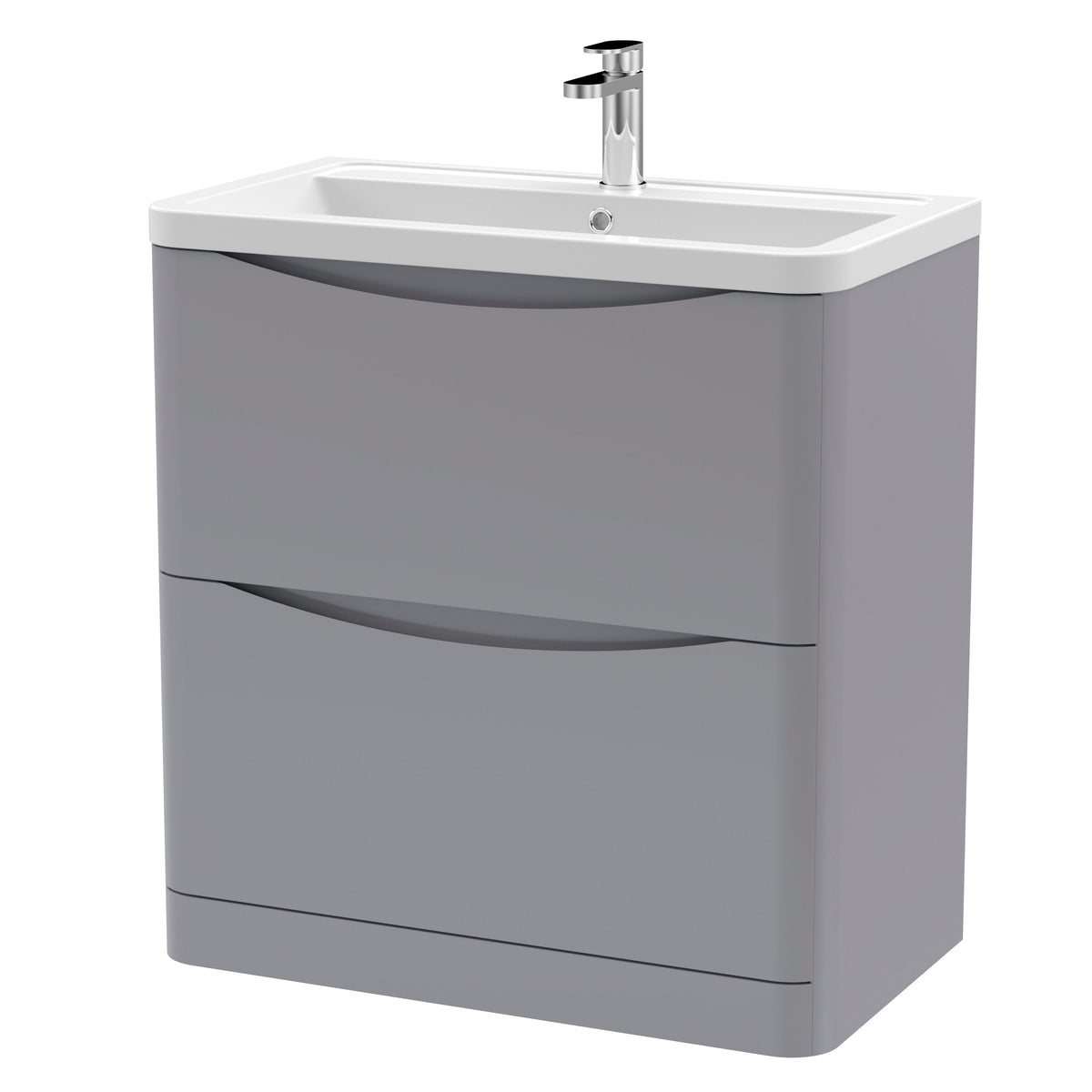 Modern Splash 800mm Satin Grey 2 Drawer Floor Standing Vanity Unit With Basin