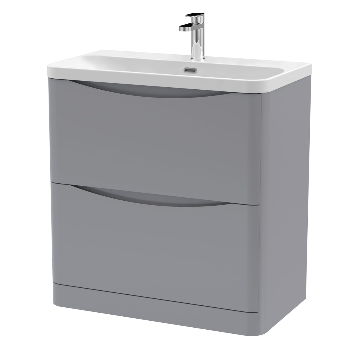 Modern Splash 800mm Satin Grey 2 Drawer Floor Standing Vanity Unit With Thin Edge Basin