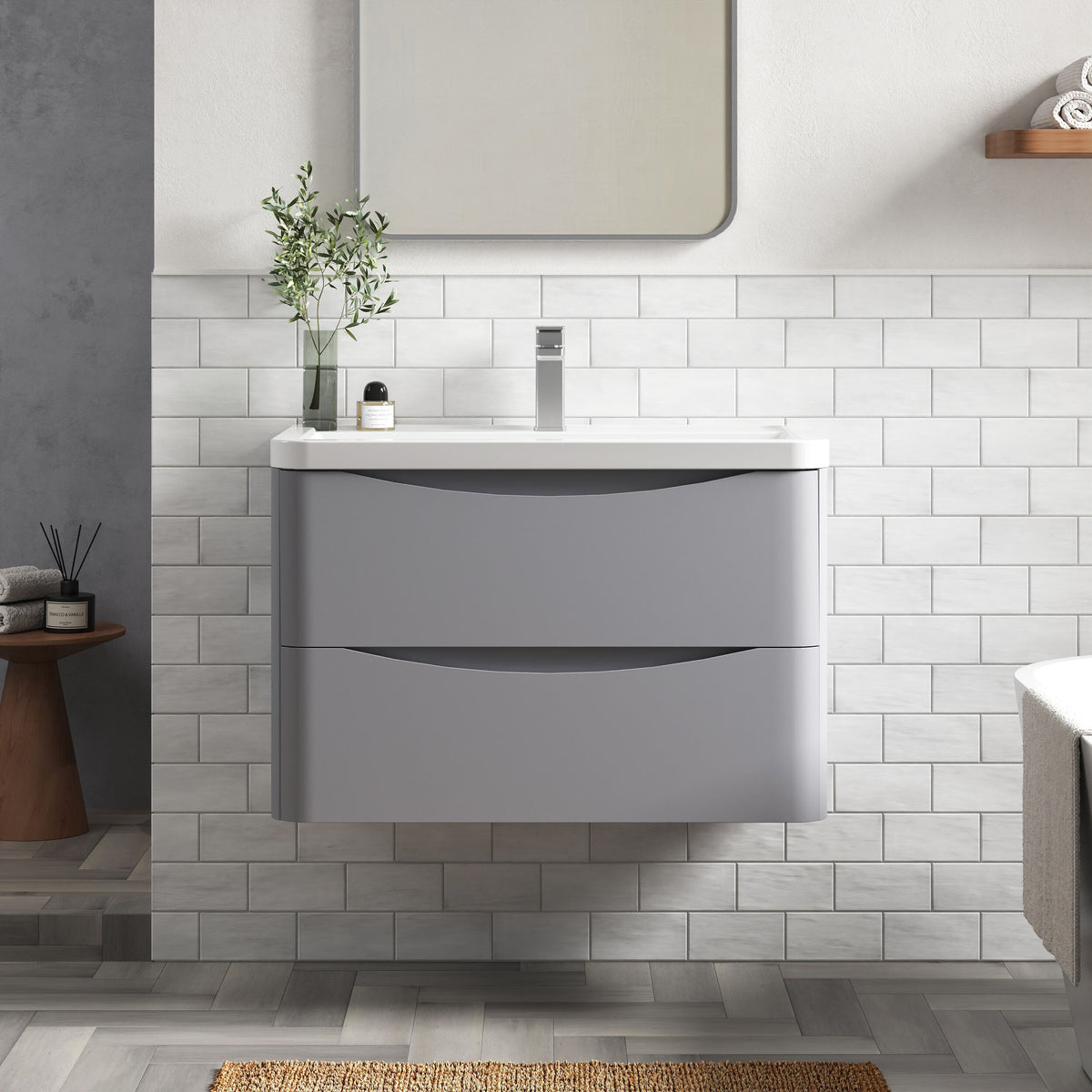 Modern Splash 800mm Satin Grey 2 Drawer Wall Hung Vanity Unit With Basin