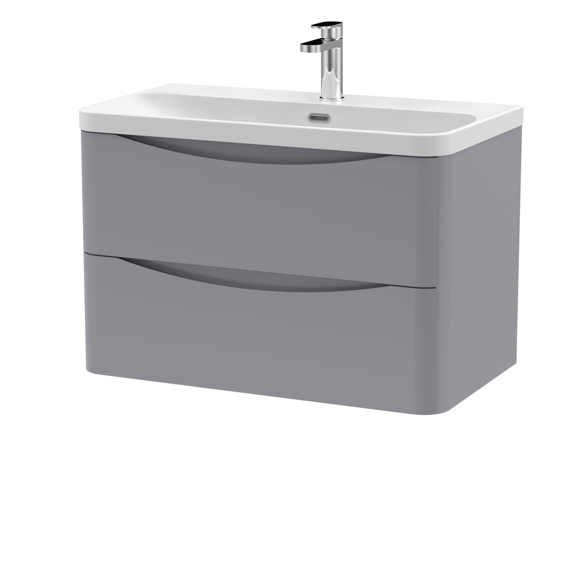 Modern Splash 800mm Satin Grey 2 Drawer Wall Hung Vanity Unit With Thin Edge Basin