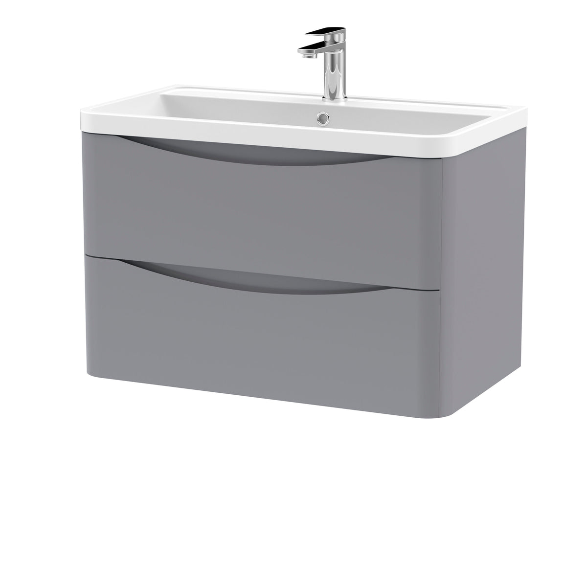 Modern Splash 800mm Satin Grey 2 Drawer Wall Hung Vanity Unit With Polymarble Basin