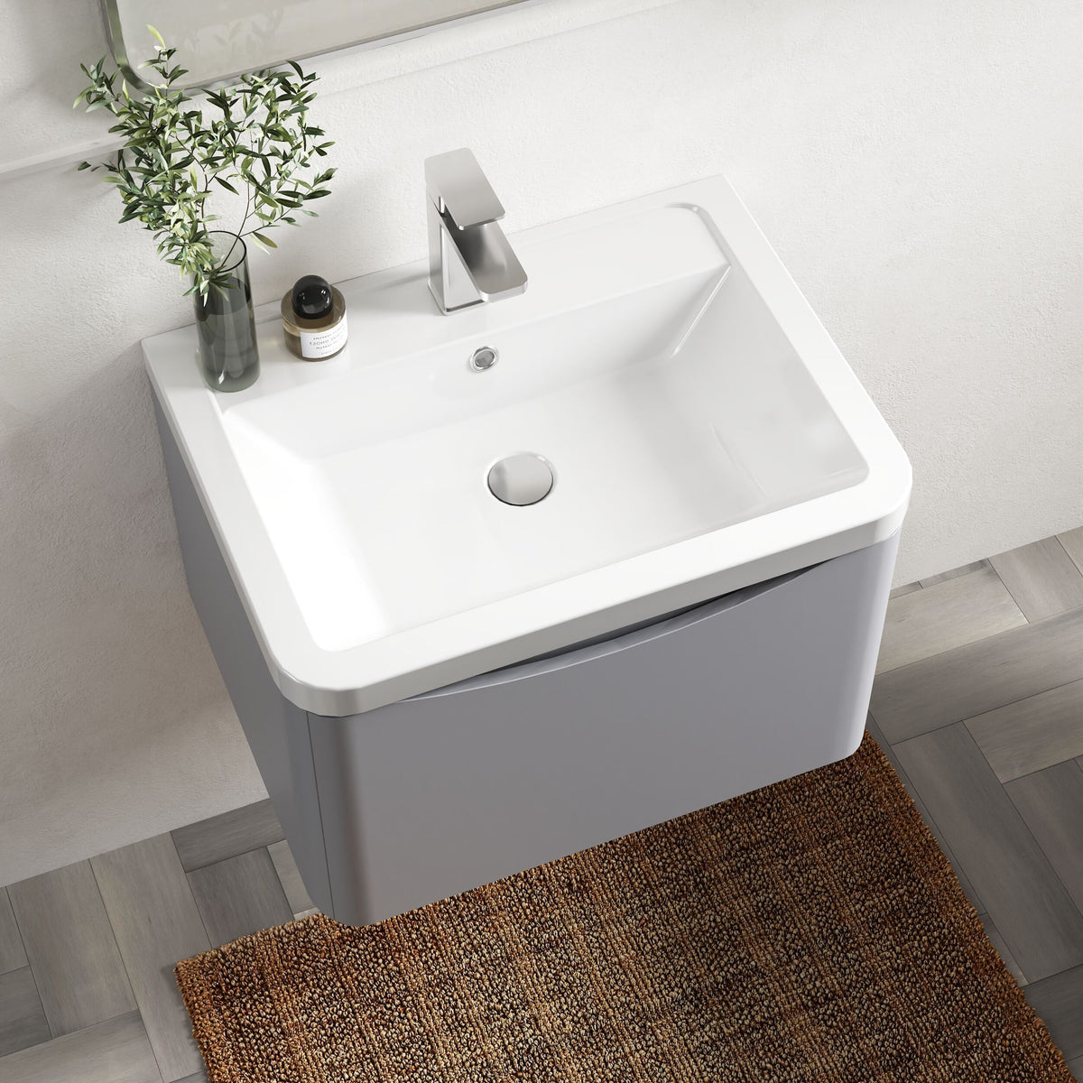 Modern Splash 600mm Satin Grey 1 Drawer Wall Hung Vanity Unit With Basin