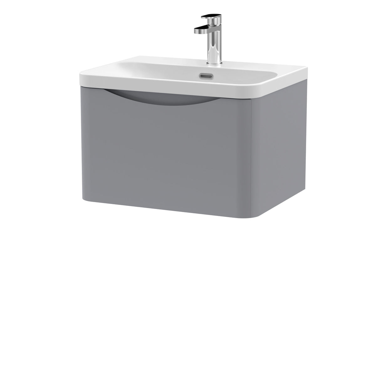 Modern Splash 600mm Satin Grey 1 Drawer Wall Hung Vanity Unit With Thin Edge Basin