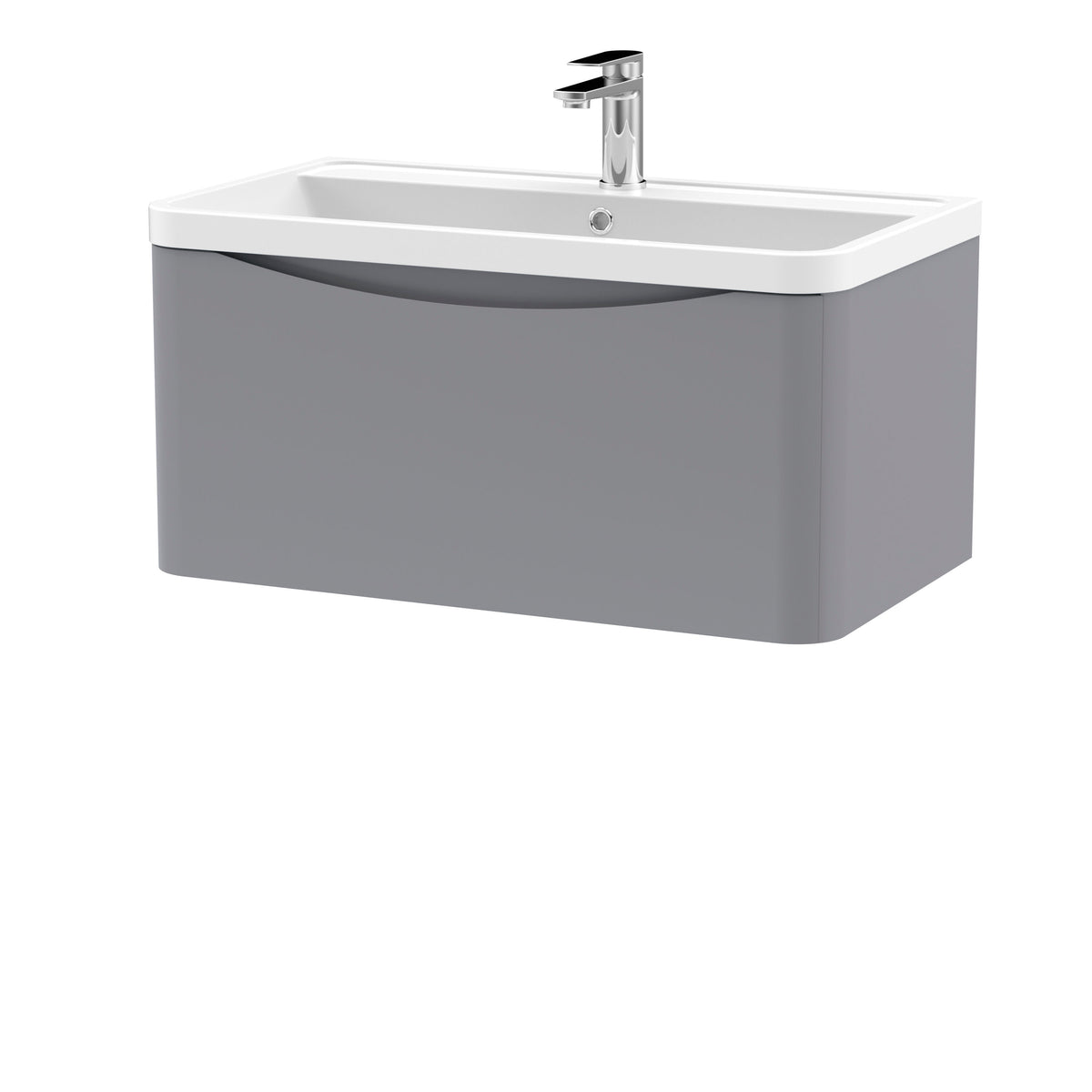 Modern Splash 800mm Satin Grey 1 Drawer Wall Hung Vanity Unit With Polymarble Basin