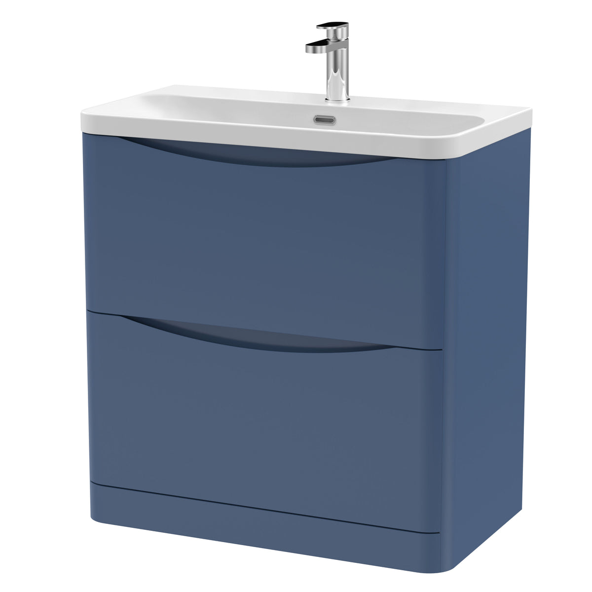 Modern Splash 800mm Satin Blue 2 Drawer Floor Standing Vanity Unit With Thin Edge Basin