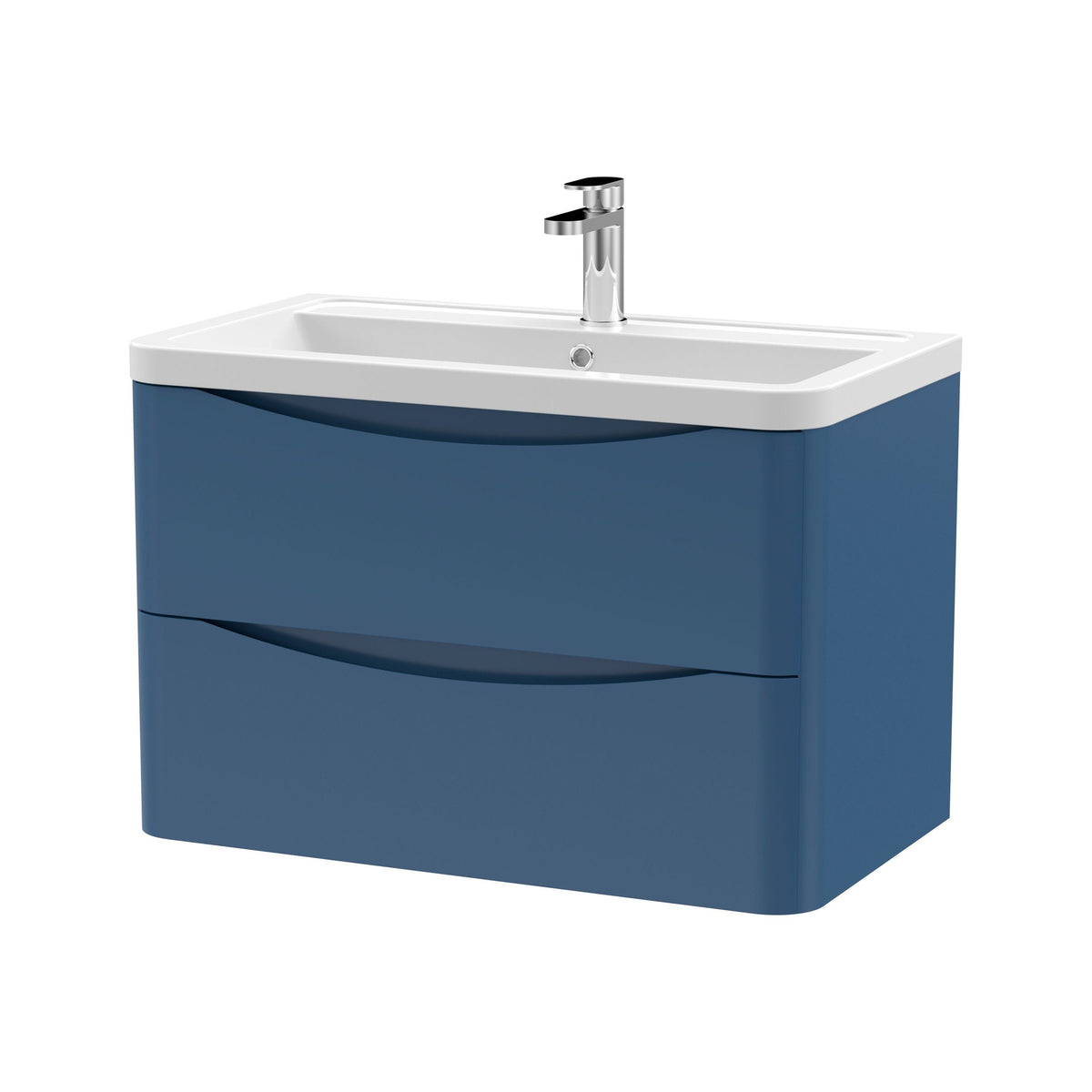 Modern Splash 800mm Satin Blue 2 Drawer Wall Hung Vanity Unit With Basin