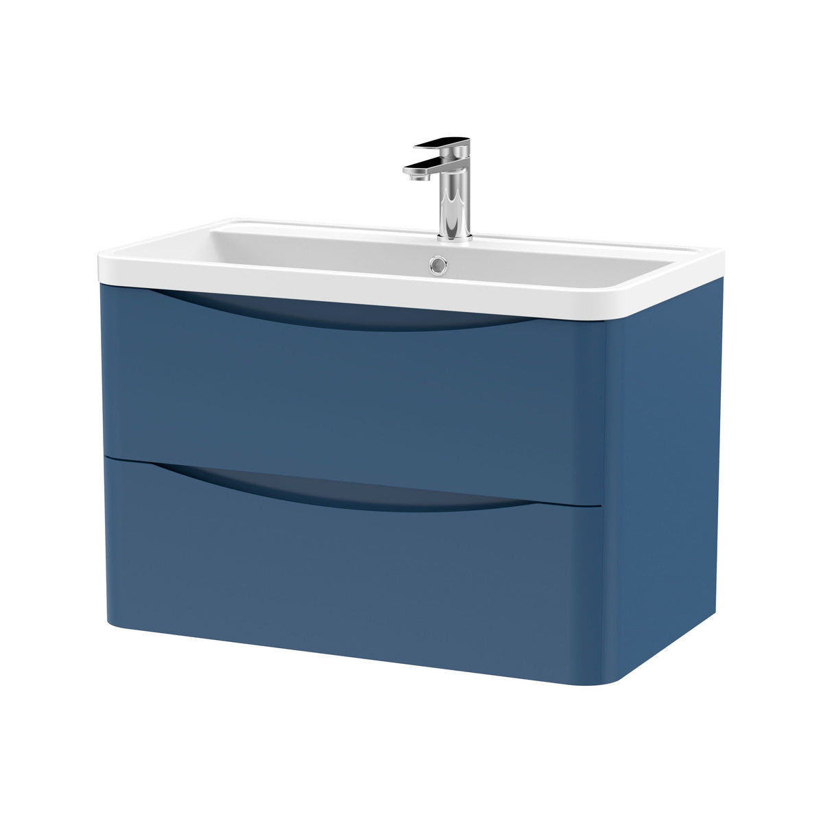 Modern Splash 800mm Satin Blue 2 Drawer Wall Hung Vanity Unit With Polymarble Basin