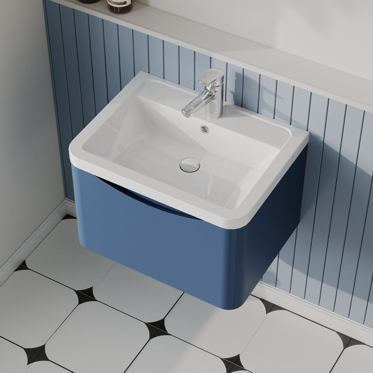 Modern Splash 600mm Satin Blue 1 Drawer Wall Hung Vanity Unit With Basin