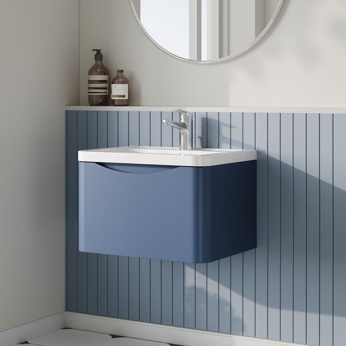 Modern Splash 600mm Satin Blue 1 Drawer Wall Hung Vanity Unit With Basin