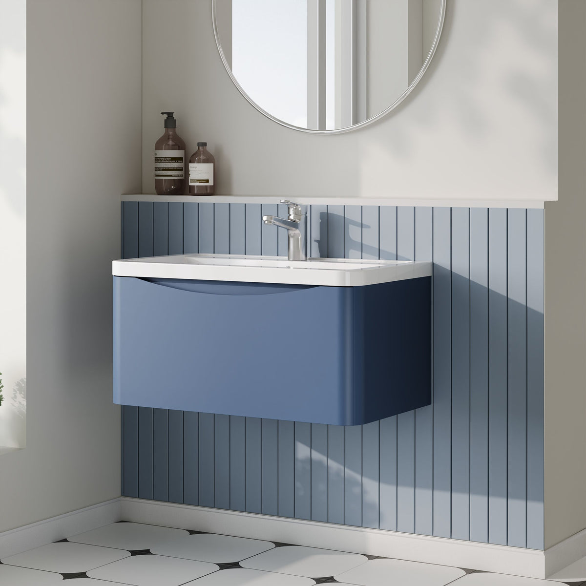 Modern Splash 800mm Satin Blue 1 Drawer Wall Hung Vanity Unit With Basin