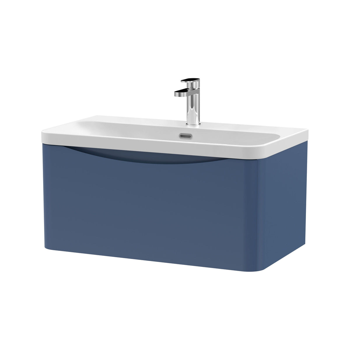 Modern Splash 800mm Satin Blue 1 Drawer Wall Hung Vanity Unit With Thin Edge Basin