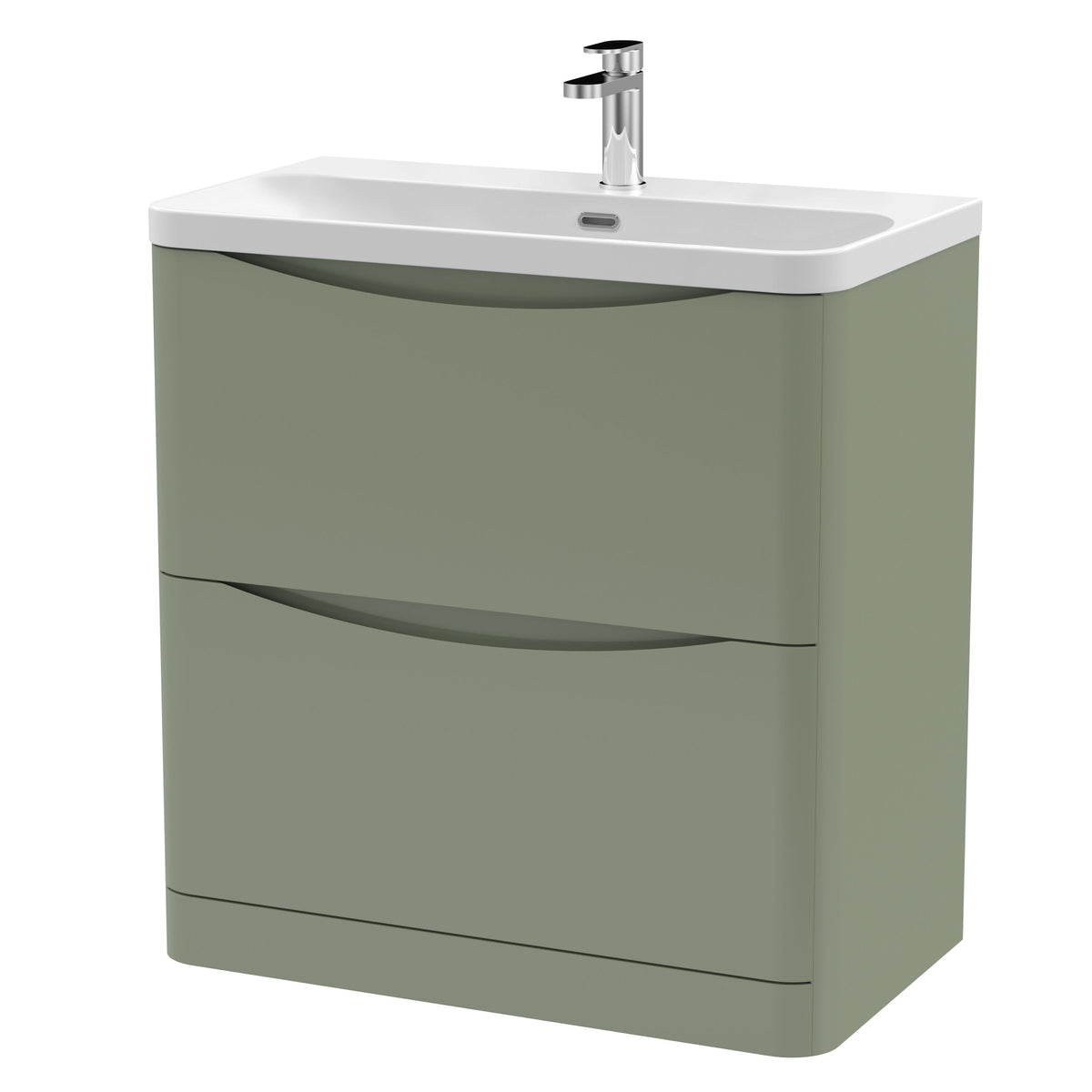 Modern Splash 800mm Satin Green 2 Drawer Floor Standing Vanity Unit With Thin Edge Basin