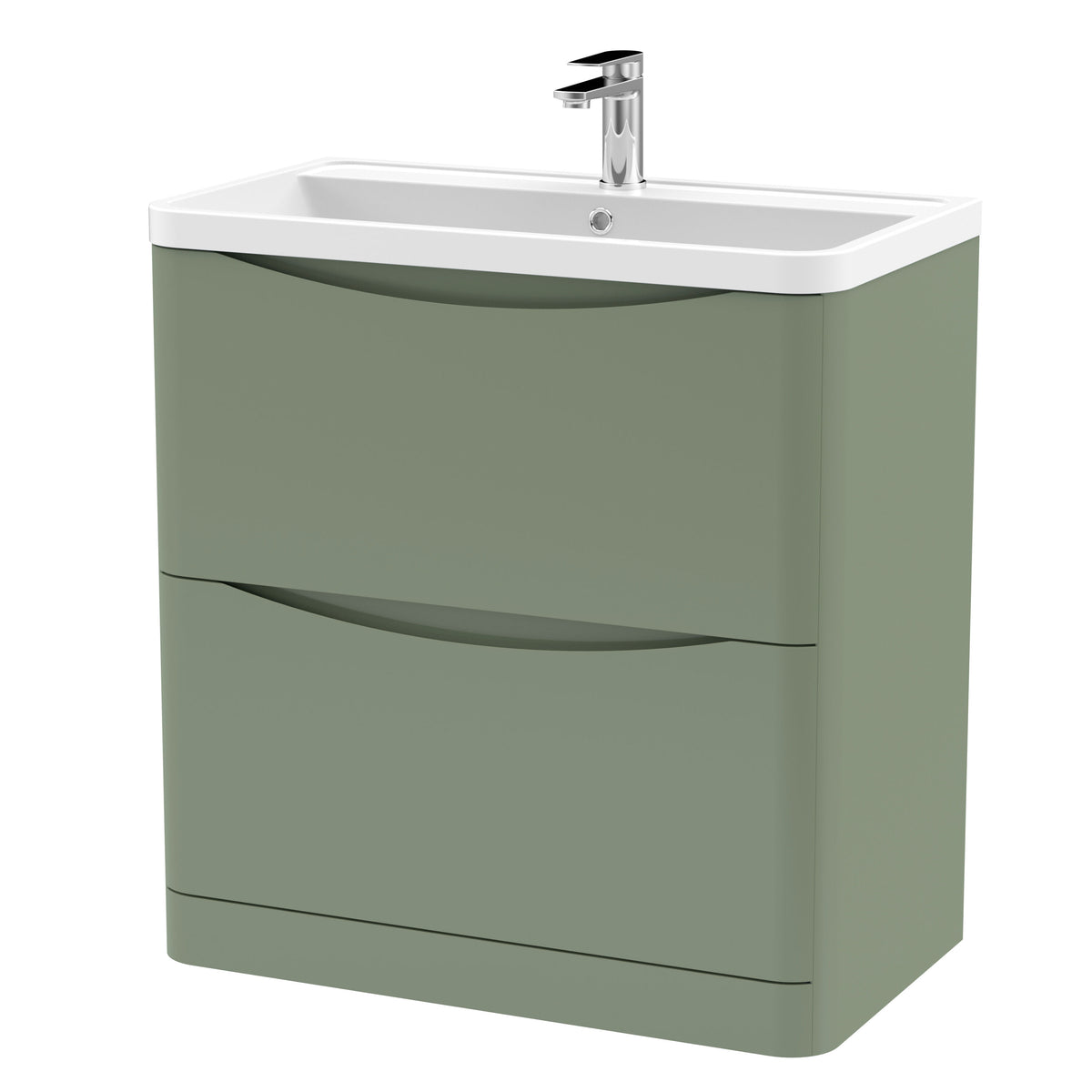 Modern Splash 800mm Satin Green 2 Drawer Floor Standing Vanity Unit With Polymarble Basin