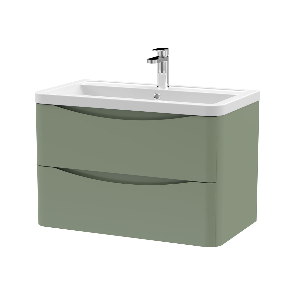 Modern Splash 800mm Satin Green 2 Drawer Wall Hung Vanity Unit With Basin