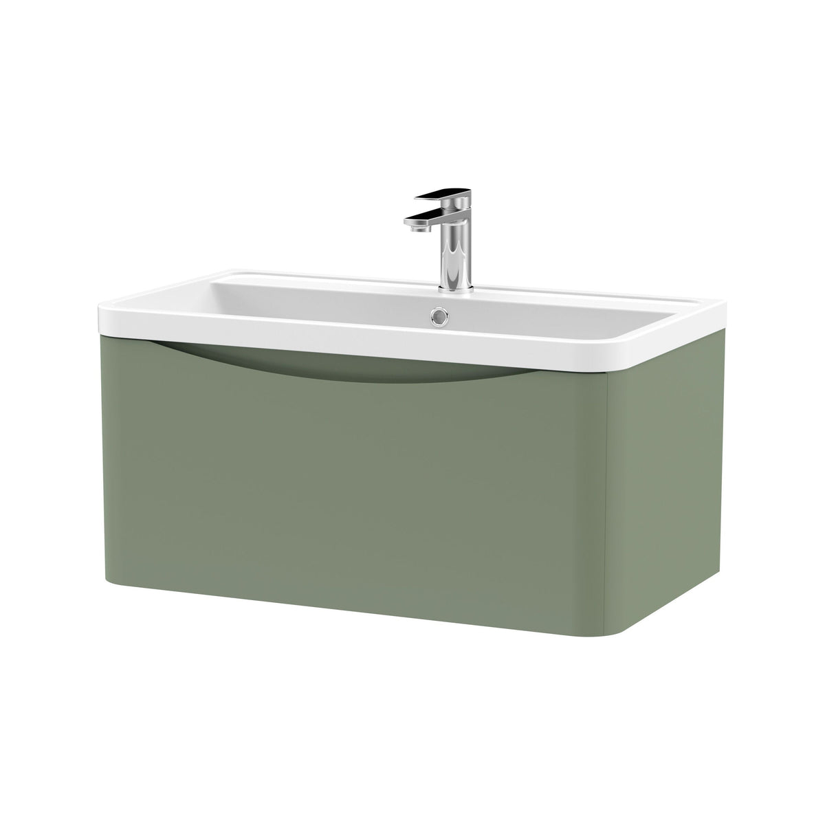 Modern Splash 800mm Satin Green 1 Drawer Wall Hung Vanity Unit With Polymarble Basin