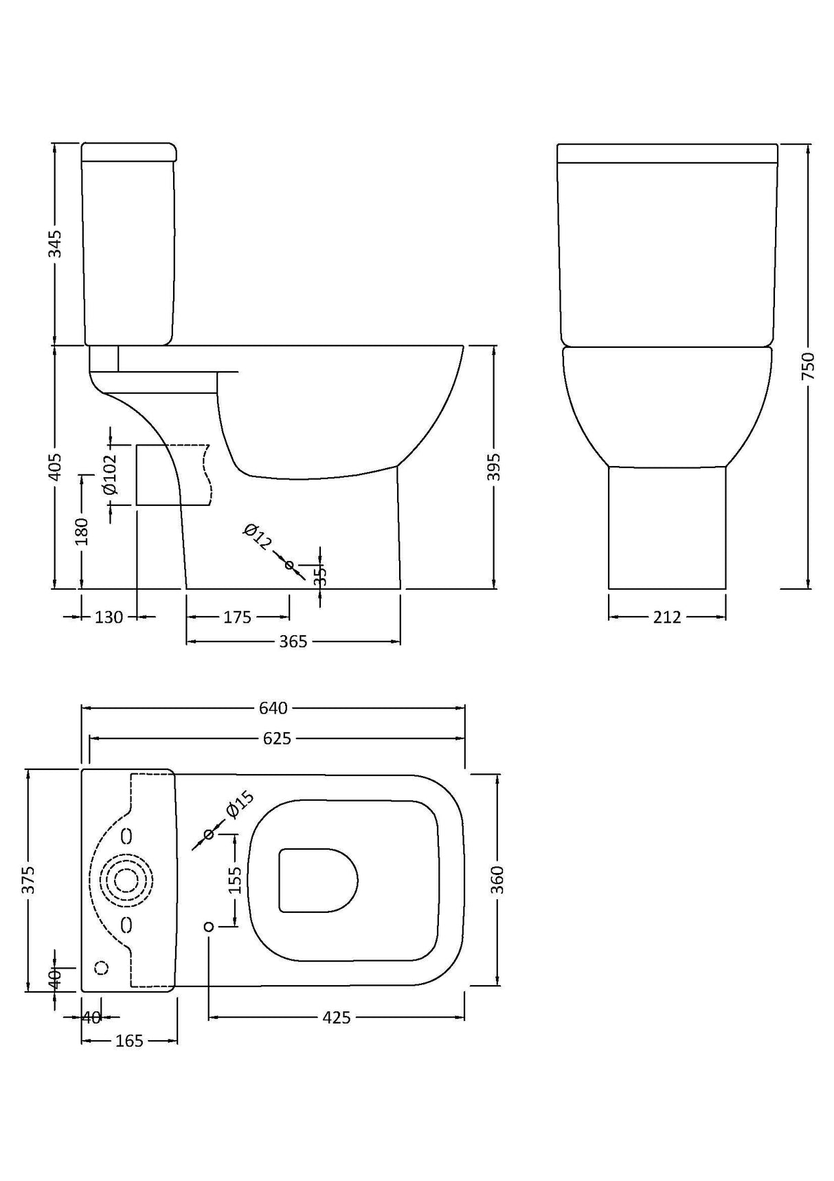 Modern Splash Milo Close Coupled Short Projection Rimless Toilet