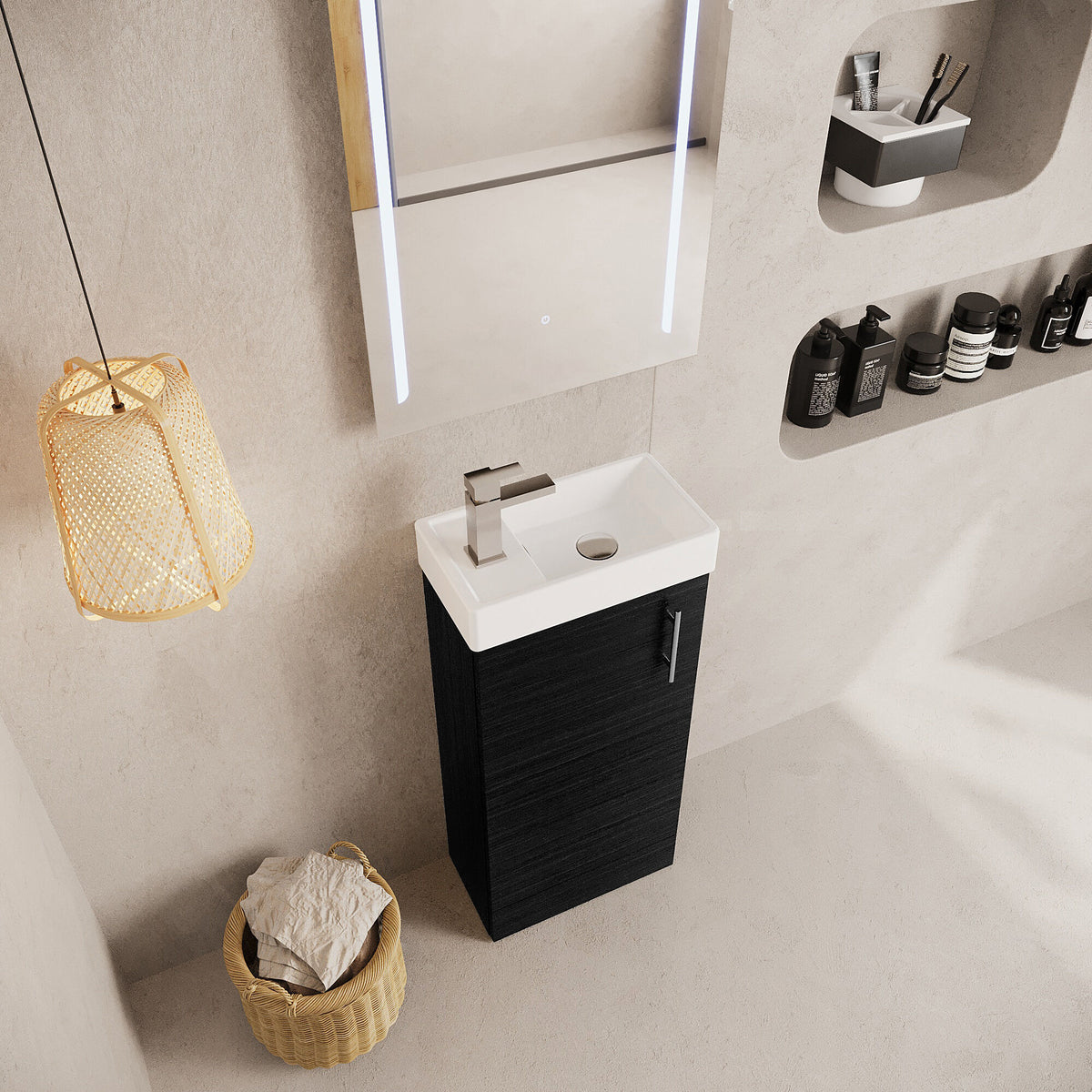 Modern Splash 400mm Charcoal Black Floor Standing 1 Door Compact Vanity Unit With 1 Tap Hole Basin