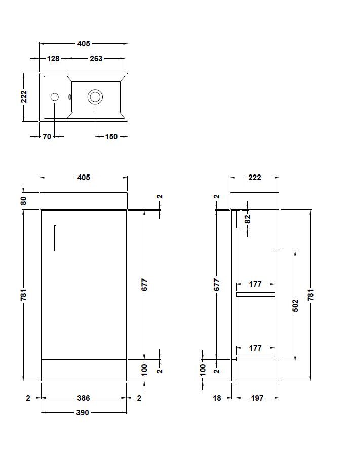 Modern Splash 400mm Gloss Grey Floor Standing 1 Door Compact Vanity Unit With 1 Tap Hole Basin