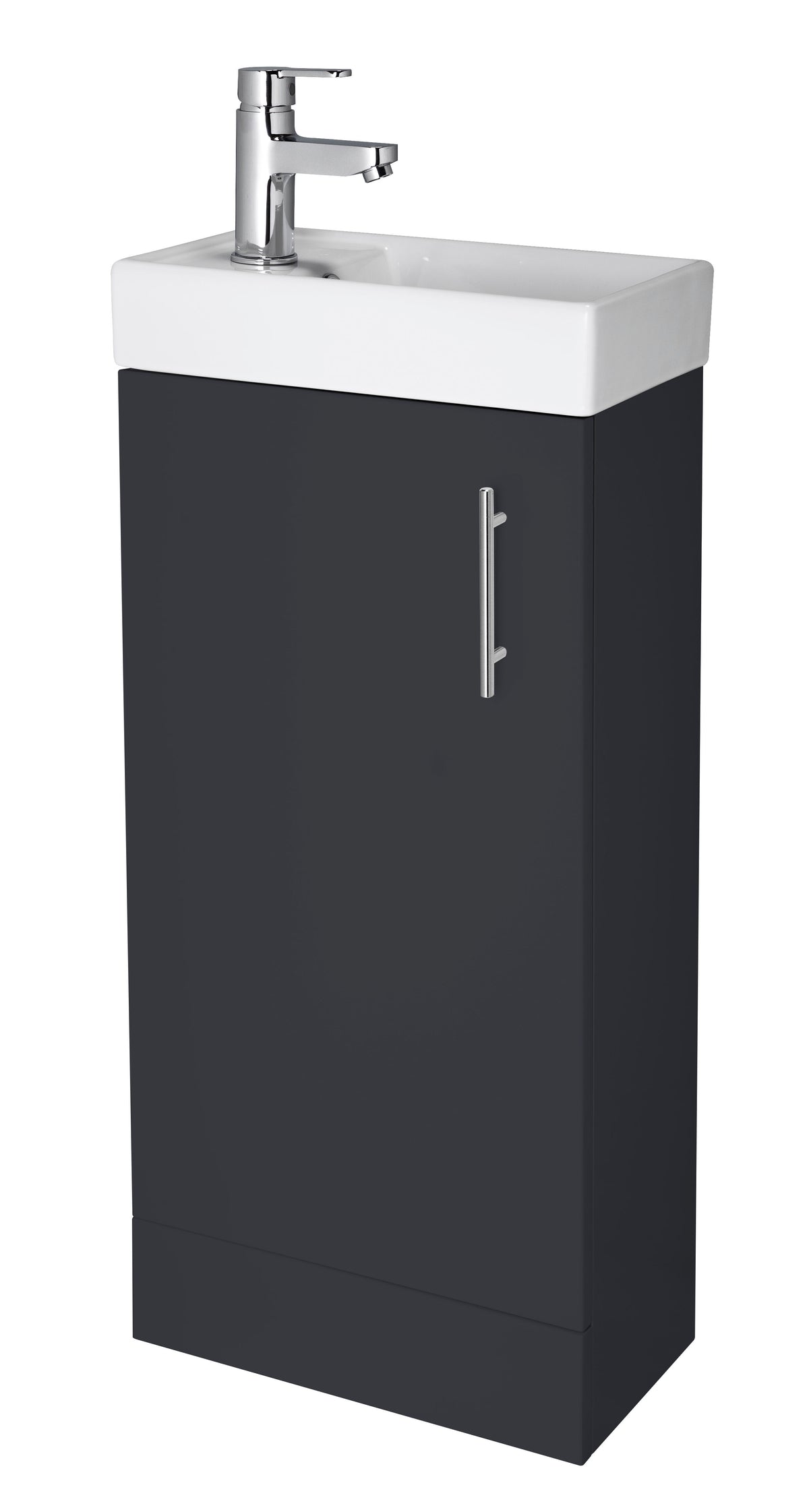 Modern Splash 400mm Soft Black Floor Standing 1 Door Compact Vanity Unit With 1 Tap Hole Basin