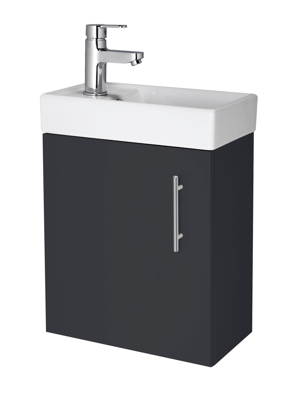 Modern Splash 400mm Soft Black Wall Hung 1 Door Compact Vanity Unit With 1 Tap Hole Basin