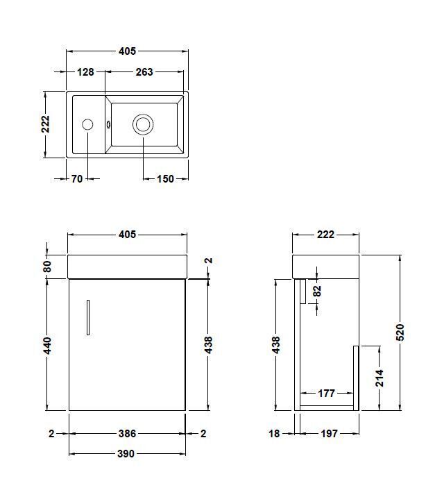 Modern Splash 400mm Soft Black Wall Hung 1 Door Compact Vanity Unit With 1 Tap Hole Basin
